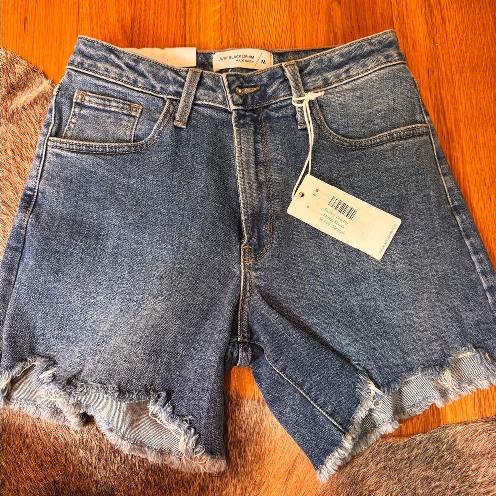Just Black Denim Frayed Hem Shorts